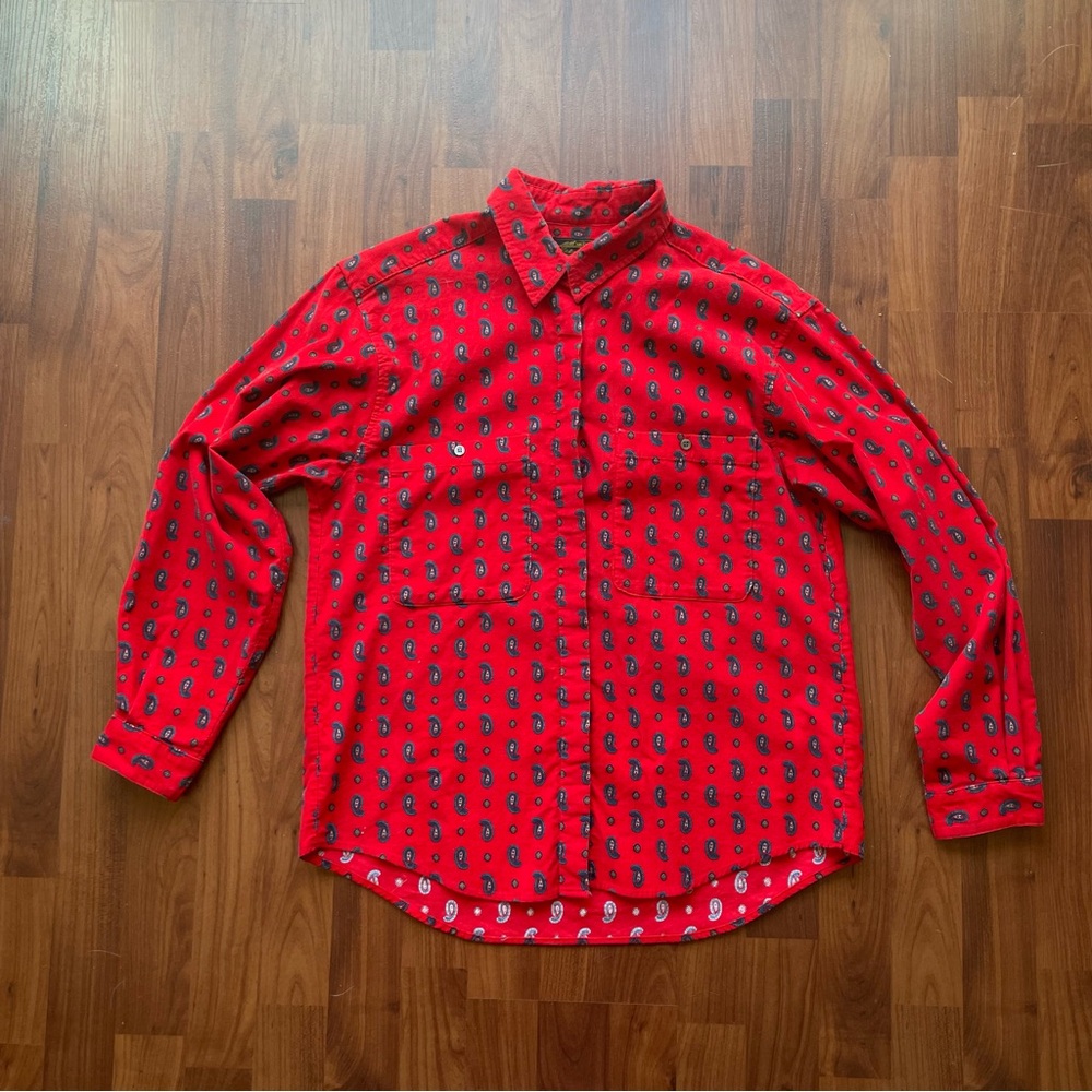 Vintage Eddie Bauer Paisley Corduroy Button Up Blouse. Size 14